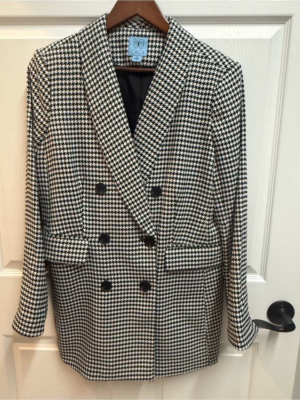 CeCe Houndstooth Blazer featuring structured tailoring and a classic micro-check